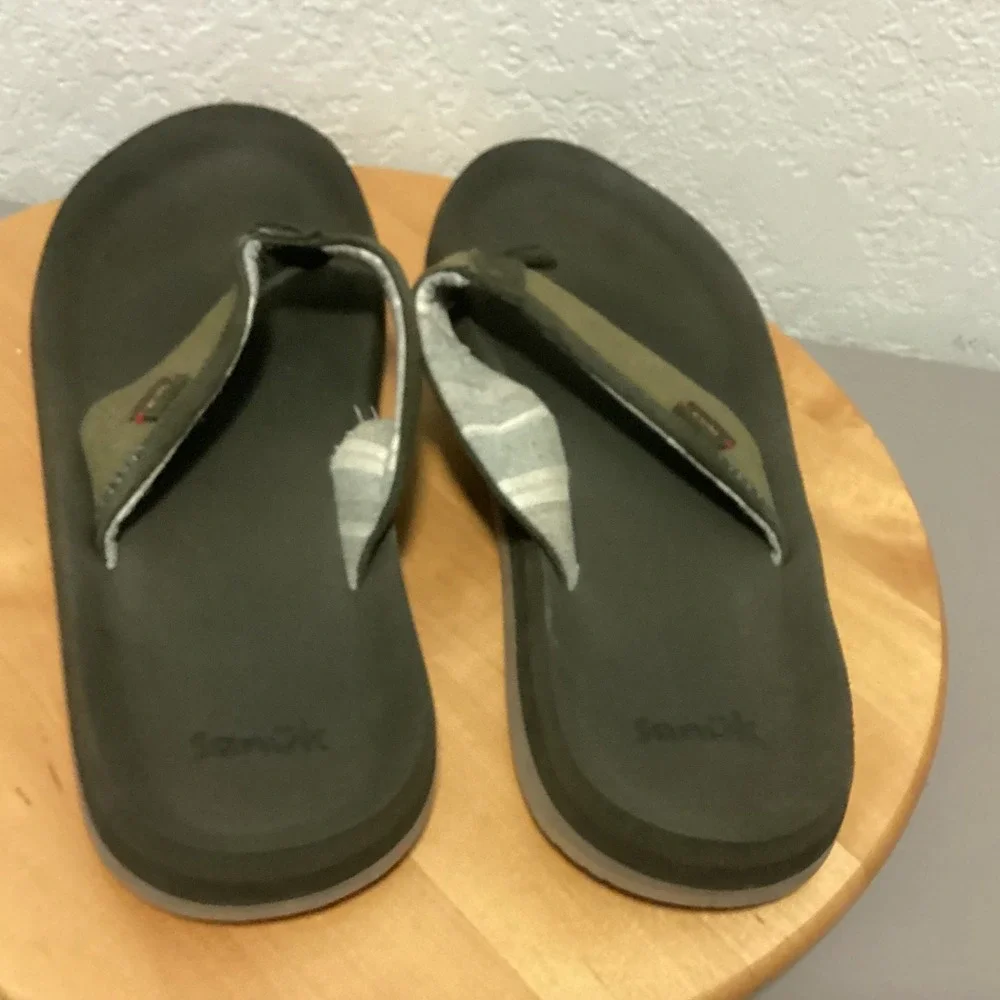Sanuk Big Swell Flip Flops Sandals Olive Green Men Size 13 Vacation‎ Beach Pool